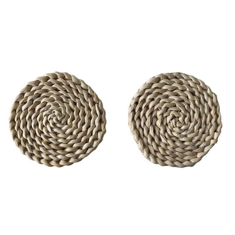 Set Of 2 - Handmade Rattan Hot Drinks Coasters Soft Wicker Straw Trivet Vintage